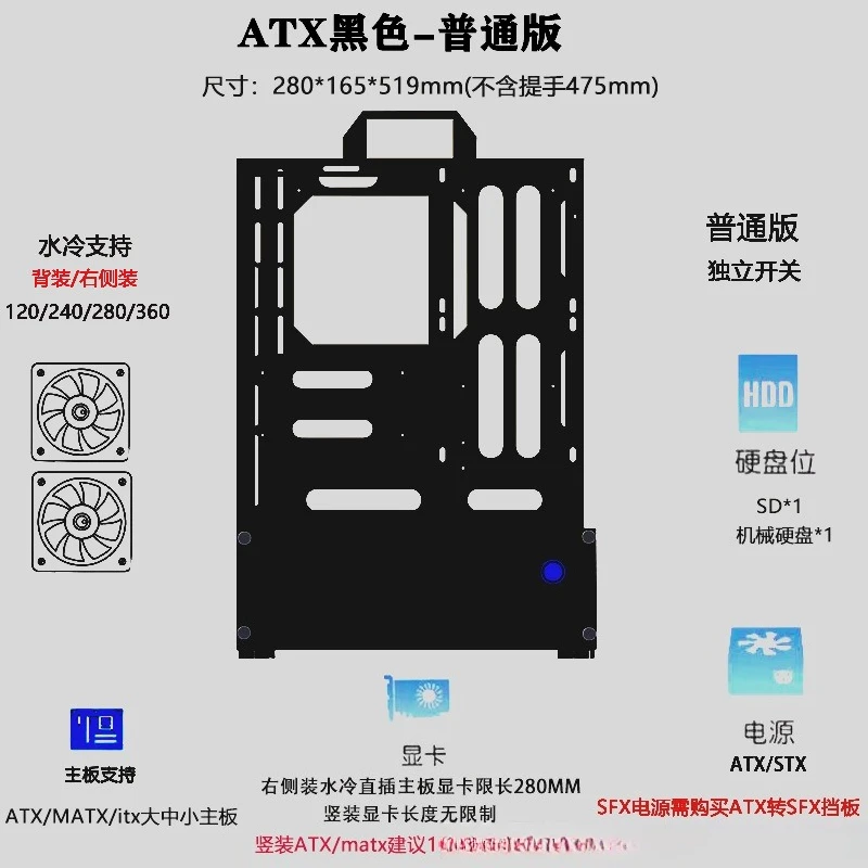 Open Chassis 240/360 Water-Coo - Atx Case ulasan dan harga
